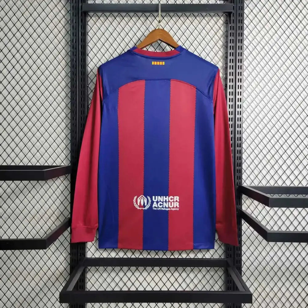 Barcelona 23/24 Home Long Sleeve Jersey - Authentic FCB Kit | La Liga Champions | Futbol Supply - Back view showing player name and number area
