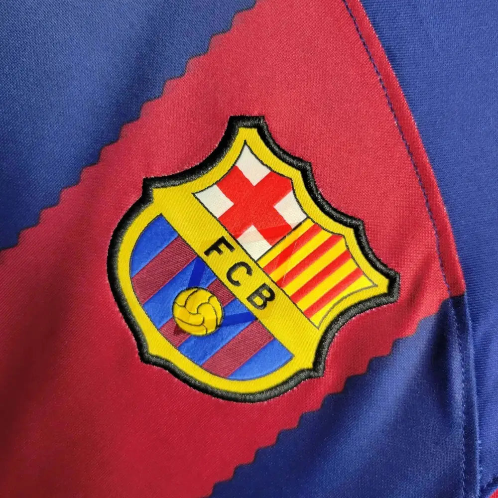 Barcelona 23/24 Home Long Sleeve Jersey - Authentic FCB Kit | La Liga Champions | Futbol Supply - Close-up of Barcelona crest and jersey details