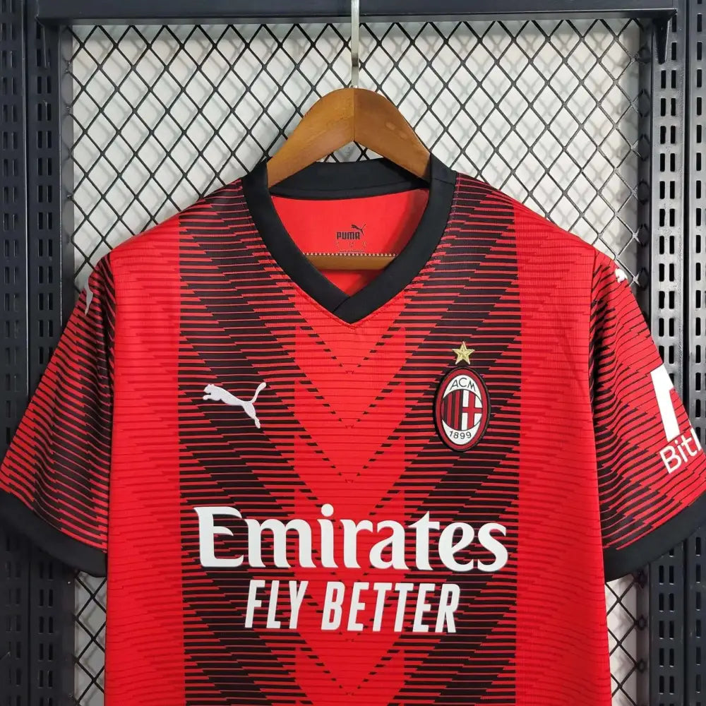 AC Milan 23/24 Home Jersey - Side angle showing authentic AC Milan kit design