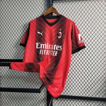 AC Milan 23/24 Home Jersey - Close-up of AC Milan crest and jersey details