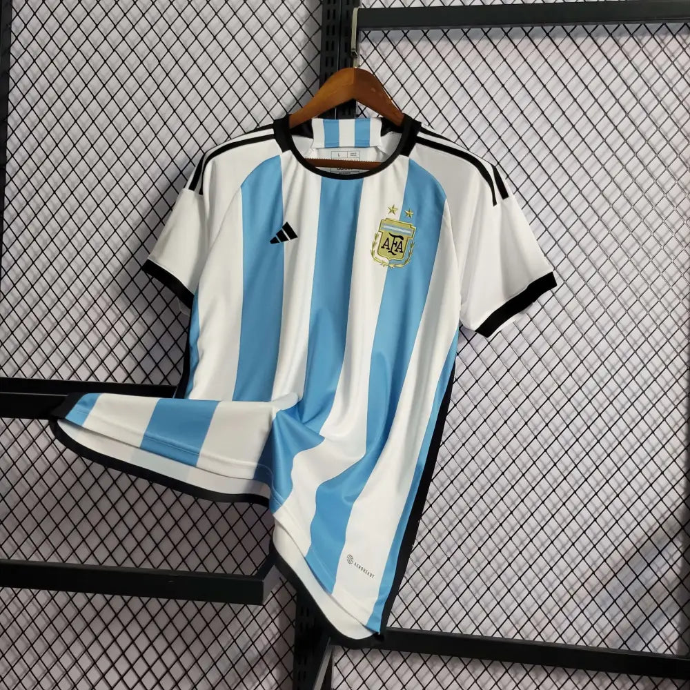 Argentina 2022 "World Cup" Home Jersey - Close-up of Argentina crest and jersey details