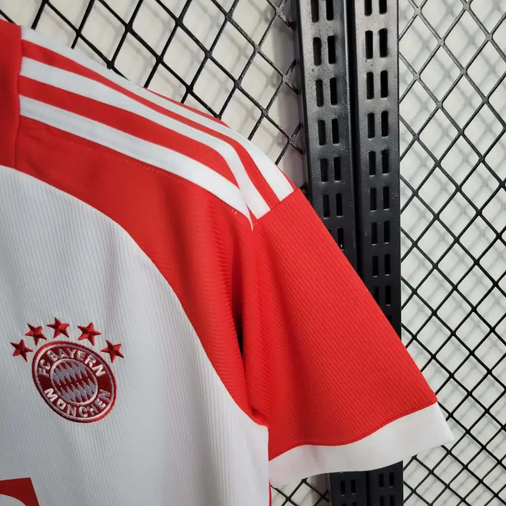 Bayern Munich 23/24 Home Jersey - Close-up of Bayern crest and jersey details