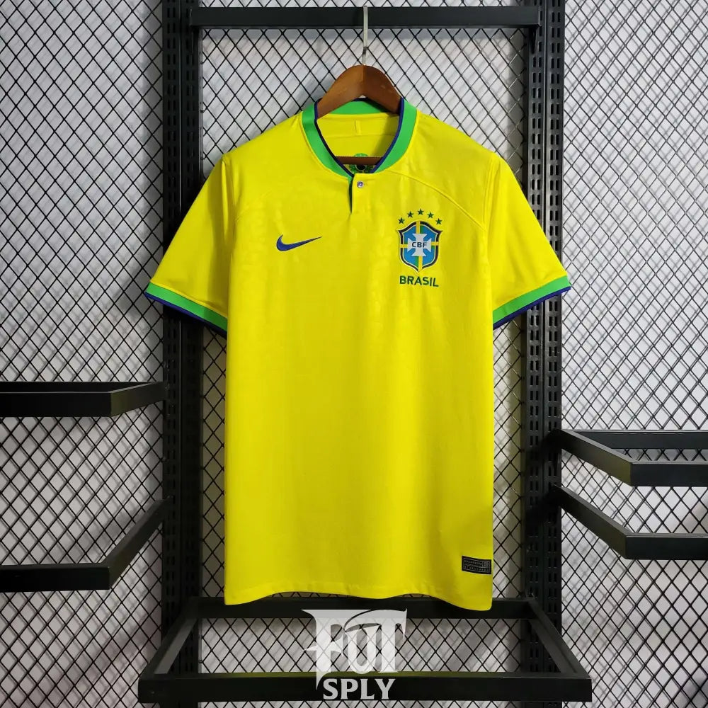 Brazil 2022 "World Cup" Home Jersey - Side angle showing authentic Brazil kit design