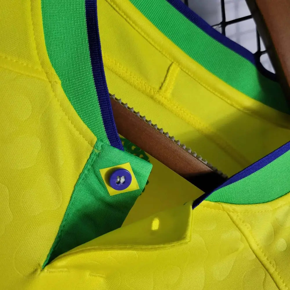Brazil 2022 "World Cup" Home Jersey - Close-up of Brazil crest and jersey details