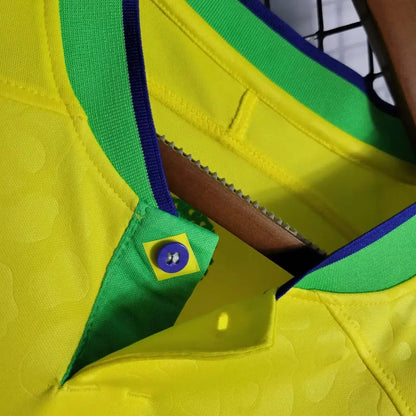 Brazil 2022 "World Cup" Home Jersey - Close-up of Brazil crest and jersey details