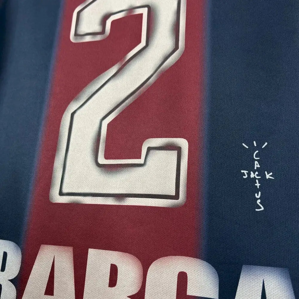 FC Barcelona x Travis Scott Skeleton Retro 00/01 - Side angle showing authentic Barcelona kit design