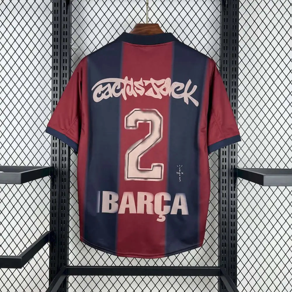 FC Barcelona x Travis Scott Skeleton Retro 00/01 - Close-up of Barcelona crest and jersey details