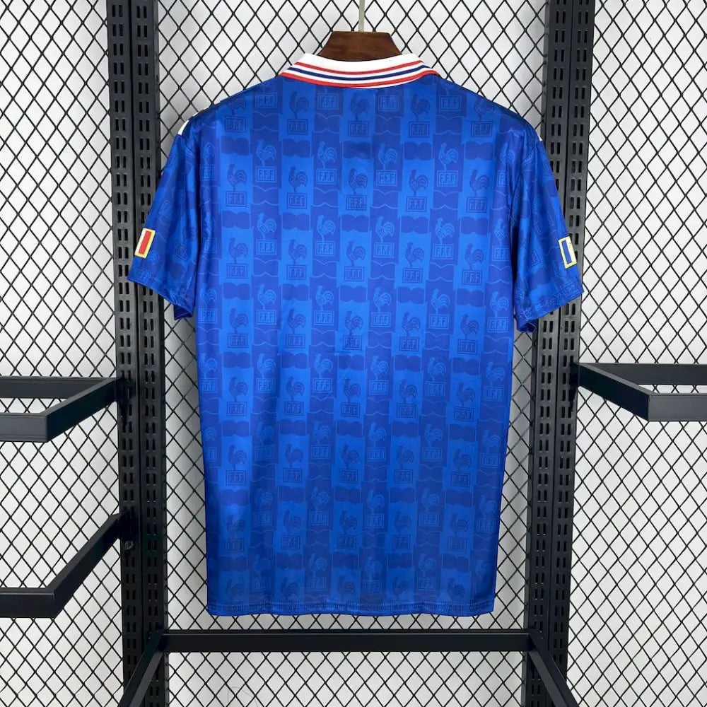 France 96 Retro Shirt - Close-up of France crest and jersey details