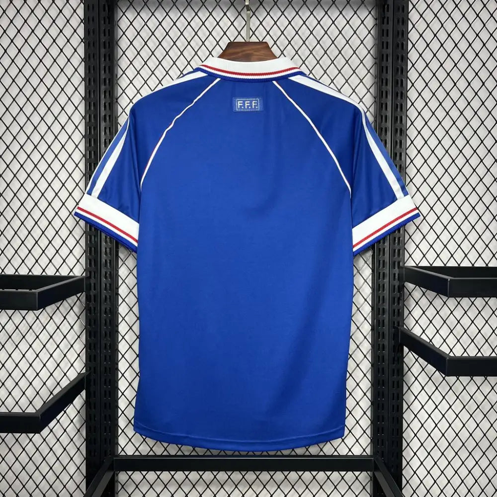 France 98 Retro Shirt - Close-up of France crest and jersey details