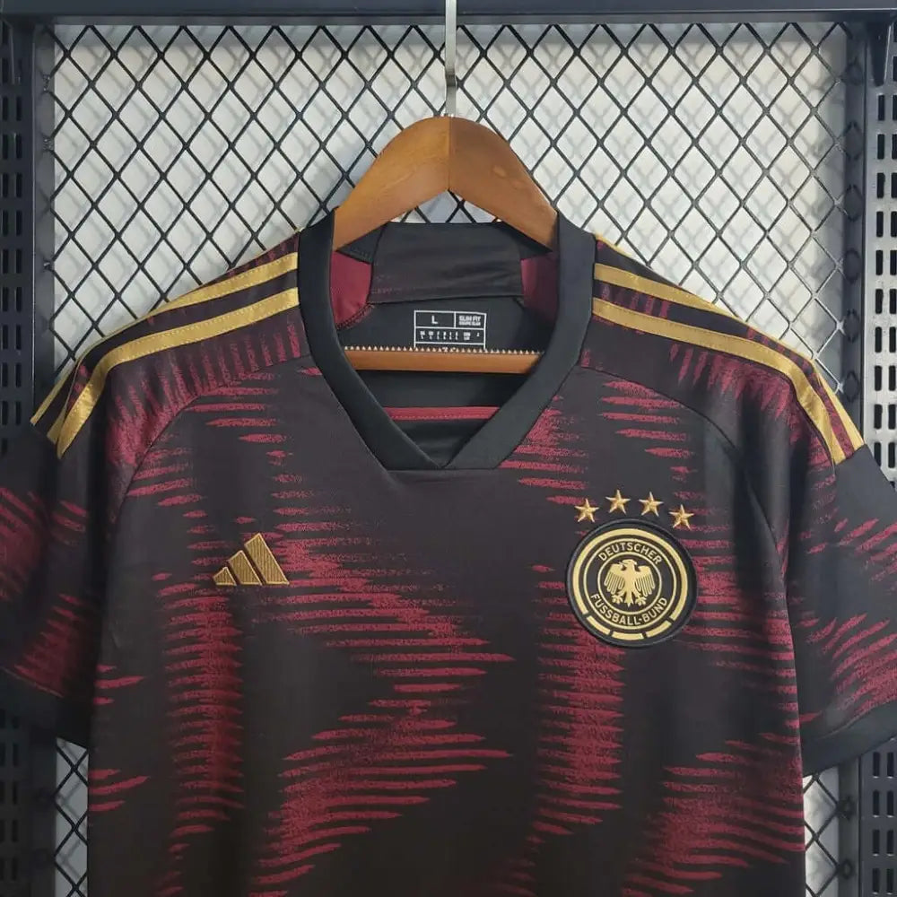 Germany 2022 FIFA "World Cup" Away Jersey - Close-up of Germany crest and jersey details