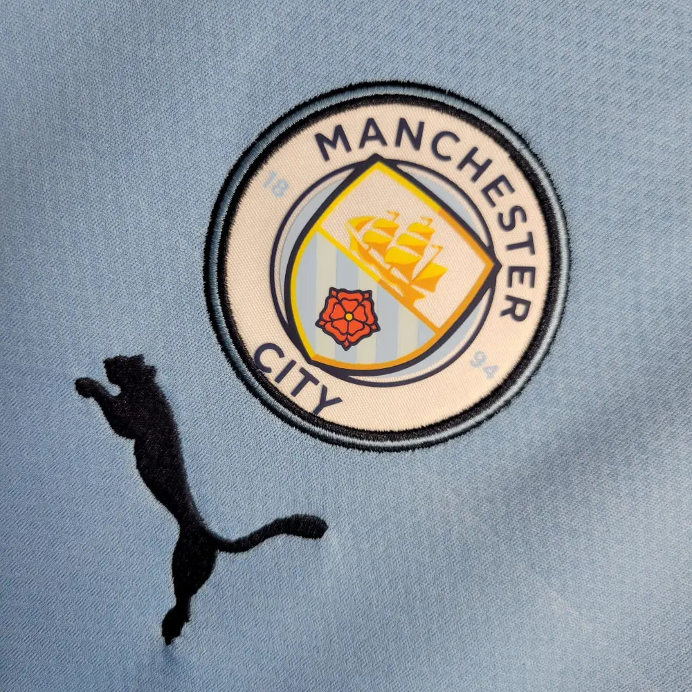 Manchester City 2023 "UCL Final" Jersey - Close-up of Manchester City crest and jersey details