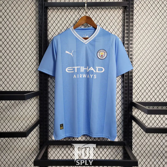 Manchester City 23/24 Home Jersey - Front view of authentic Manchester City football jersey