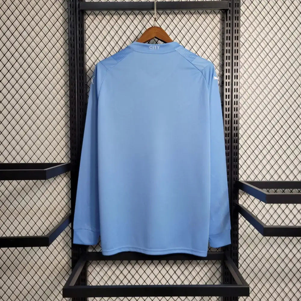 Manchester City 23/24 Home Long Sleeve Jersey - Authentic Citizens Kit | Premier League Champions - Back view showing player name and number area