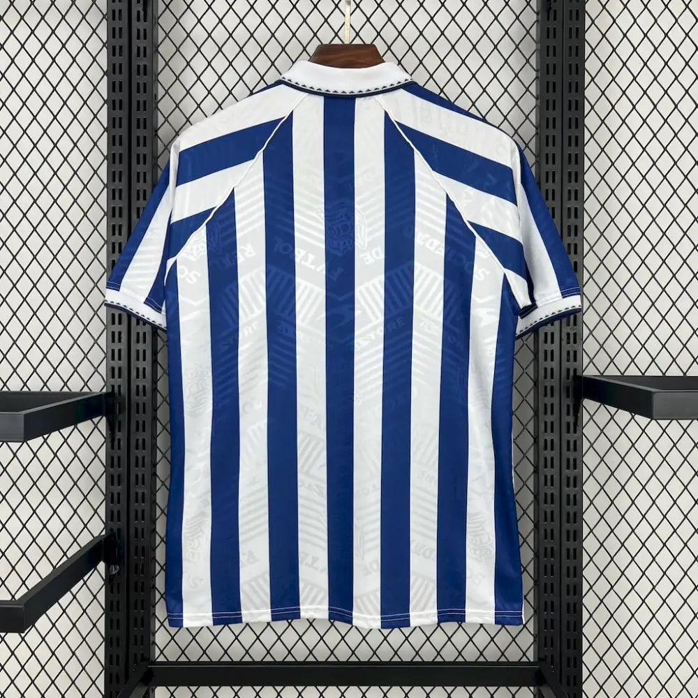 Real Sociedad 94/95 Retro Shirt - Side angle showing authentic FUTBOLSPLY kit design